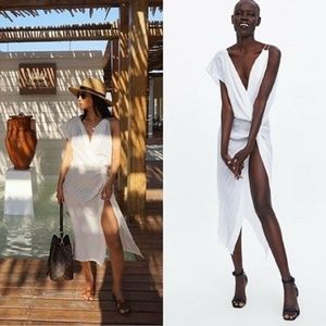 NWT ZARA WHITE ASYMMETRIC BLOUSE MIDI DRESS